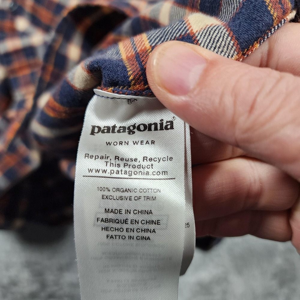 Patagonia Fjord Shirt Mens XL Blue Plaid Organic Cotton Flannel Long Sleeve - Picture 3 of 11